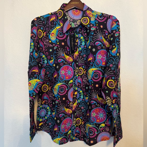 LucMatton Retro Floral Long Sleeve Button-Up Shirt | Vibrant 70s Style - Picture 2 of 6
